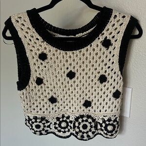 Zara Black and Cream Crochet Top